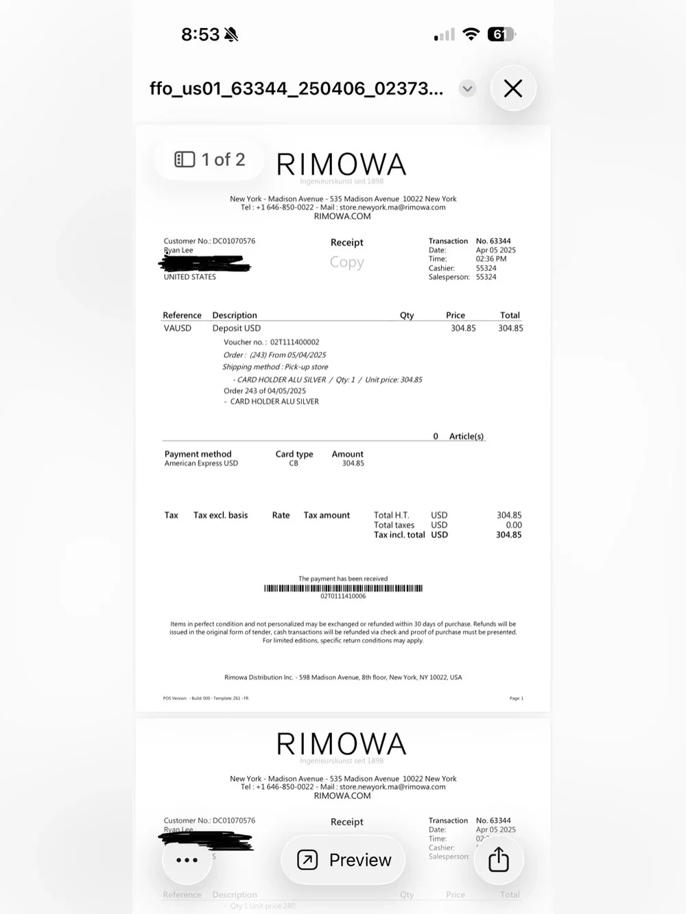 RIMOWA Silver Aluminum Card Holder